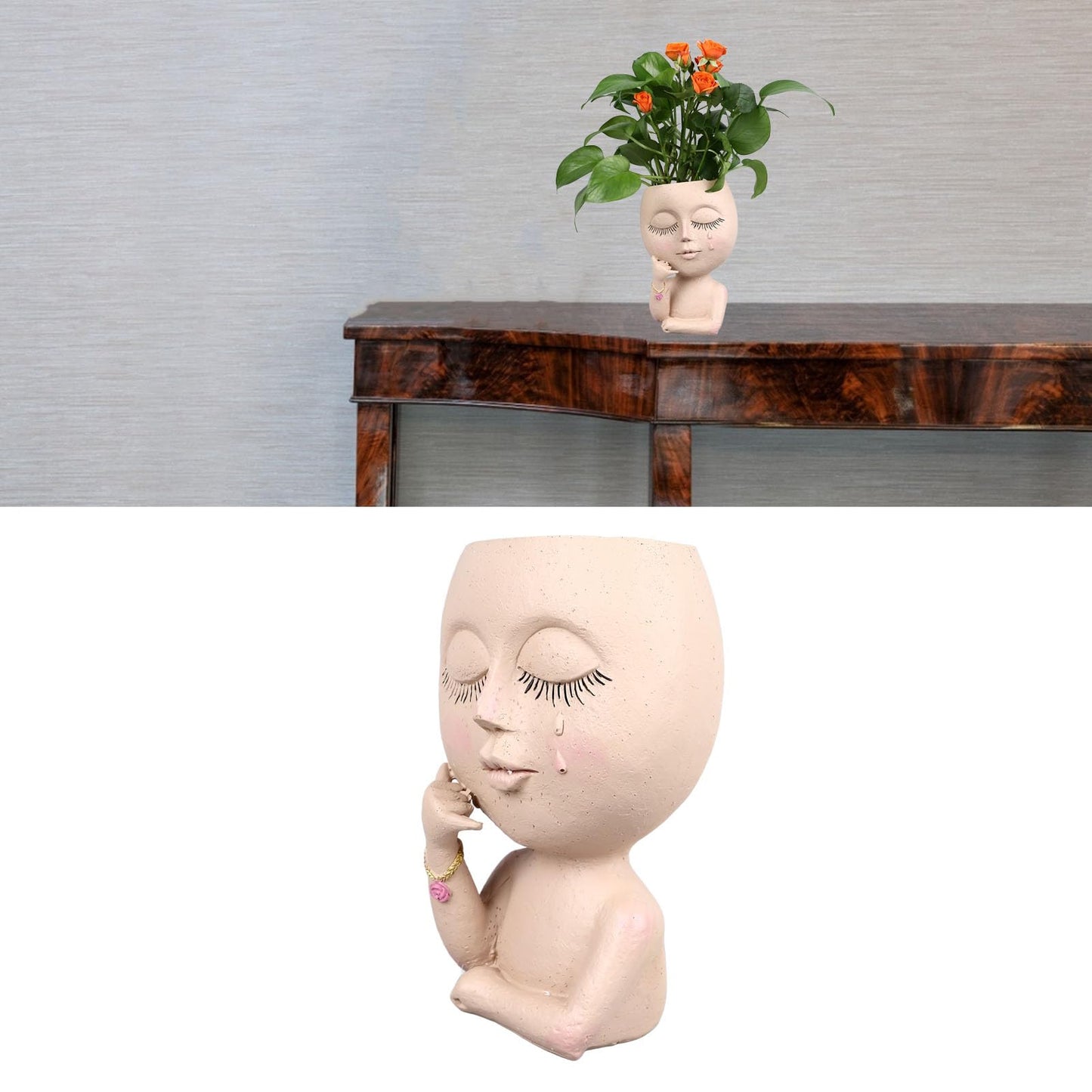 Rjrjc Face Planter Pots Resin Home Head Planter Face Flower Pot Head Planter for Indoor Outdoor Plants with Drainage Hole Sturdy Durable DIY Gift for Garden Balcony Decor