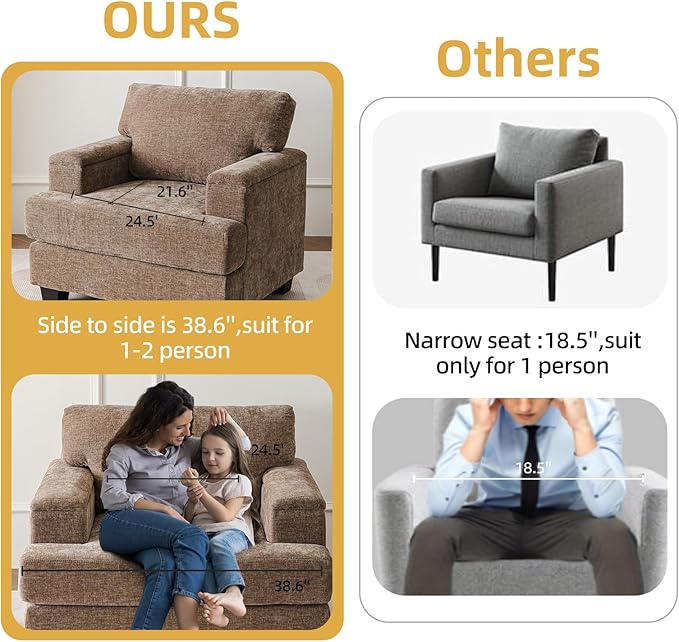 Oversized Accent Chair with Armrest Organizer, Living Room Chairs with 7.8''