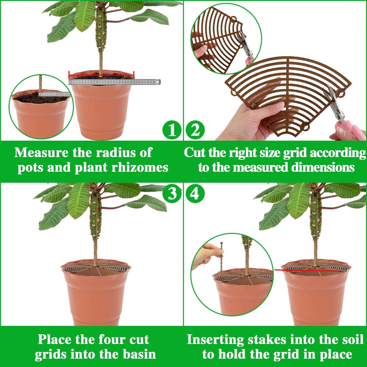 Srmayyi 11.8 Inch Plant Pot Grid,6 Pack Plant Pot Soil Covers Protectors with 48 Stakes,Cat Pet Digging Stopper for Indoor Outdoor
