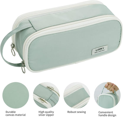 Dugio Big Pencil Case for Girls Teens Kids Zipper Pencil Pouch with Handle Organizer Pencil Bag Aesthetic Pencil Box for School Green