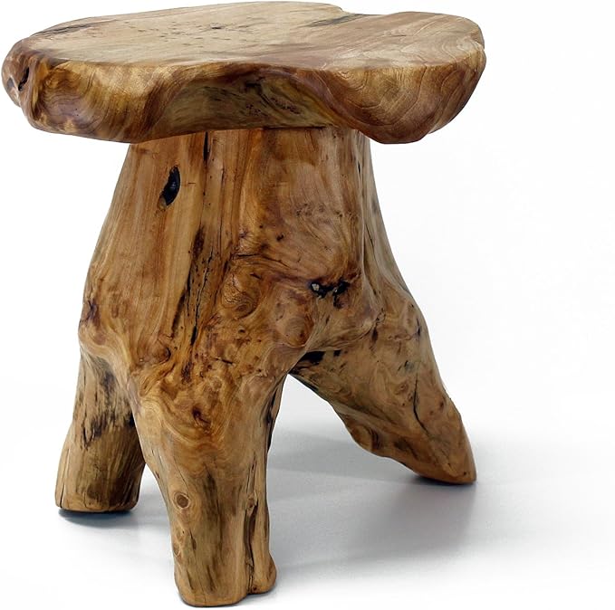 WELLAND Natural Cedar Stump Stool, Live Edge Side Table, Plant Stand, Small