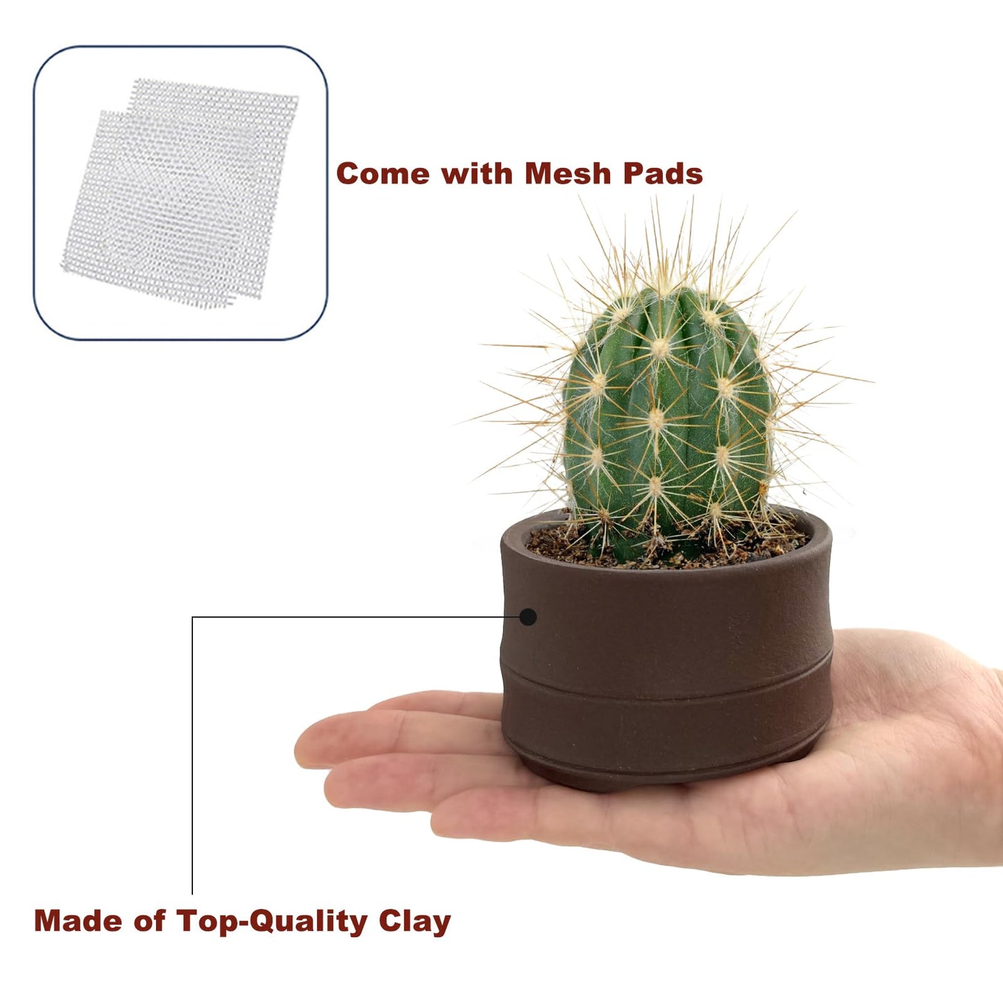 Bonsai Planter 2 pc 3.0" + 3.7" Unglazed Round Ceramic Succulent Pots Set