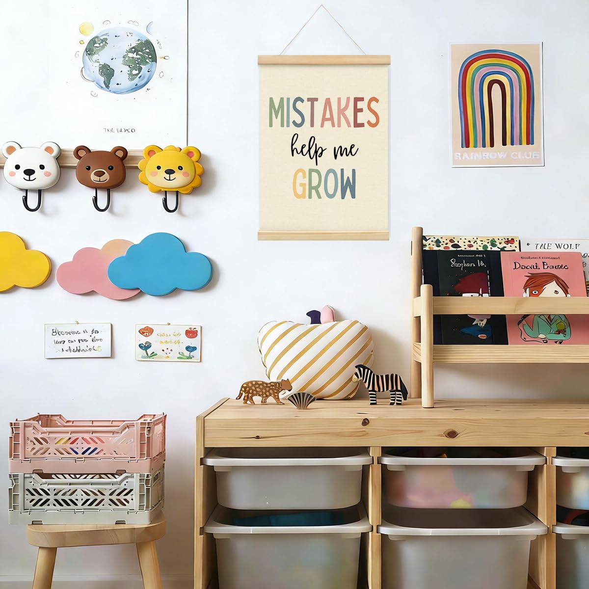 STHTTSW Boho Classroom Decor,Mistakes Help Me Grow Wall Hanger with Wooden Frames,Homeschool Motivational Mental Health Wall Decor for Therapy Counselor Office 12x16 Inch