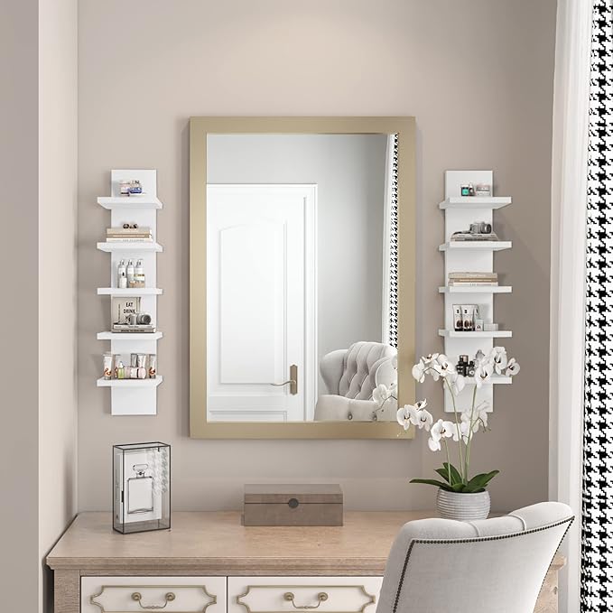 Homaterial 5 Tier Wall Shelf Unit, Small White Vertical Floating Shelf-Narrow
