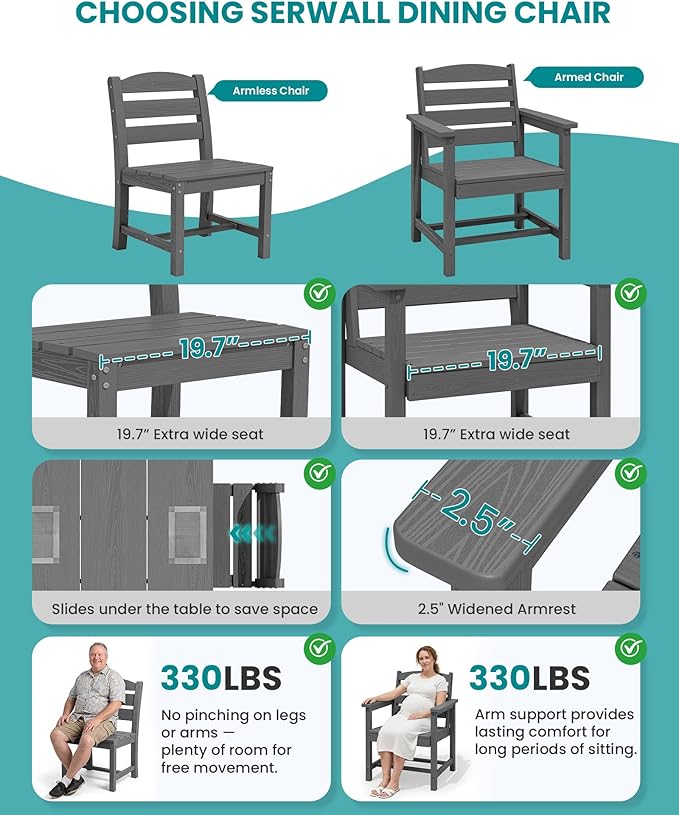 SERWALL Patio Dining Chair, All Weather Dining Chair Set of 2, Outdoor Dining