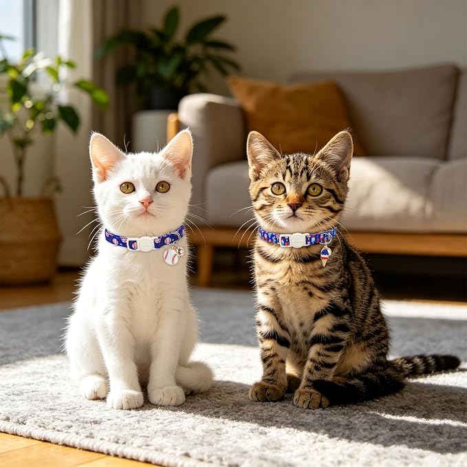 Cat Collar,2 Pack Blue Cat Collars Breakaway with Bell, DOGWONG Patriotic Popsicle Cat Collar for Boy Small Dogs，Adjustable Kitten Collar 7-12 Inch