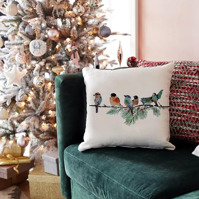 RABUSOFA Christmas Outdoor Pillow Covers Waterproof 18x18 Inch Birds Christmas