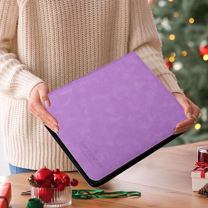 Toploader Binder,Toploader Hard Cases, 9-Pocket Pages Sleeves Hold up 288 Cards.Toploader Card Binder with Sleeves for “3×4” rigid，Card Holder(purple)