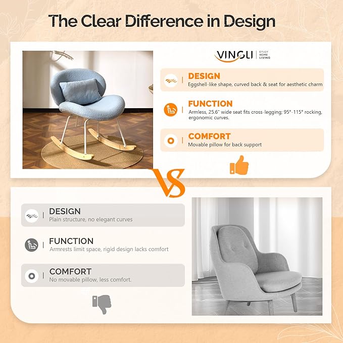 VINGLI 25.6" Extra Wide Criss Cross Nursery Rocking Chair, Cute Curved 115°