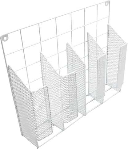 YBM HOME 4-Compartment Wall Mount Kitchen Storage Organizer Holder Basket Pantry Caddy Wrap Rack for Aluminum Foil, Sandwich Bags - White 2232