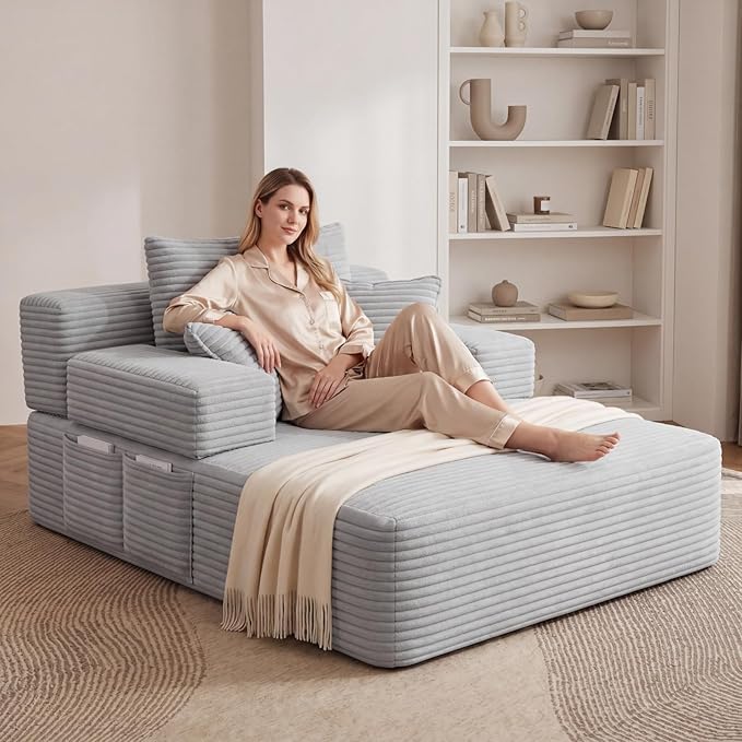 Oversized Boneless Chaise Sofa Bed, Corduroy Chaise Lounge Chair Indoor