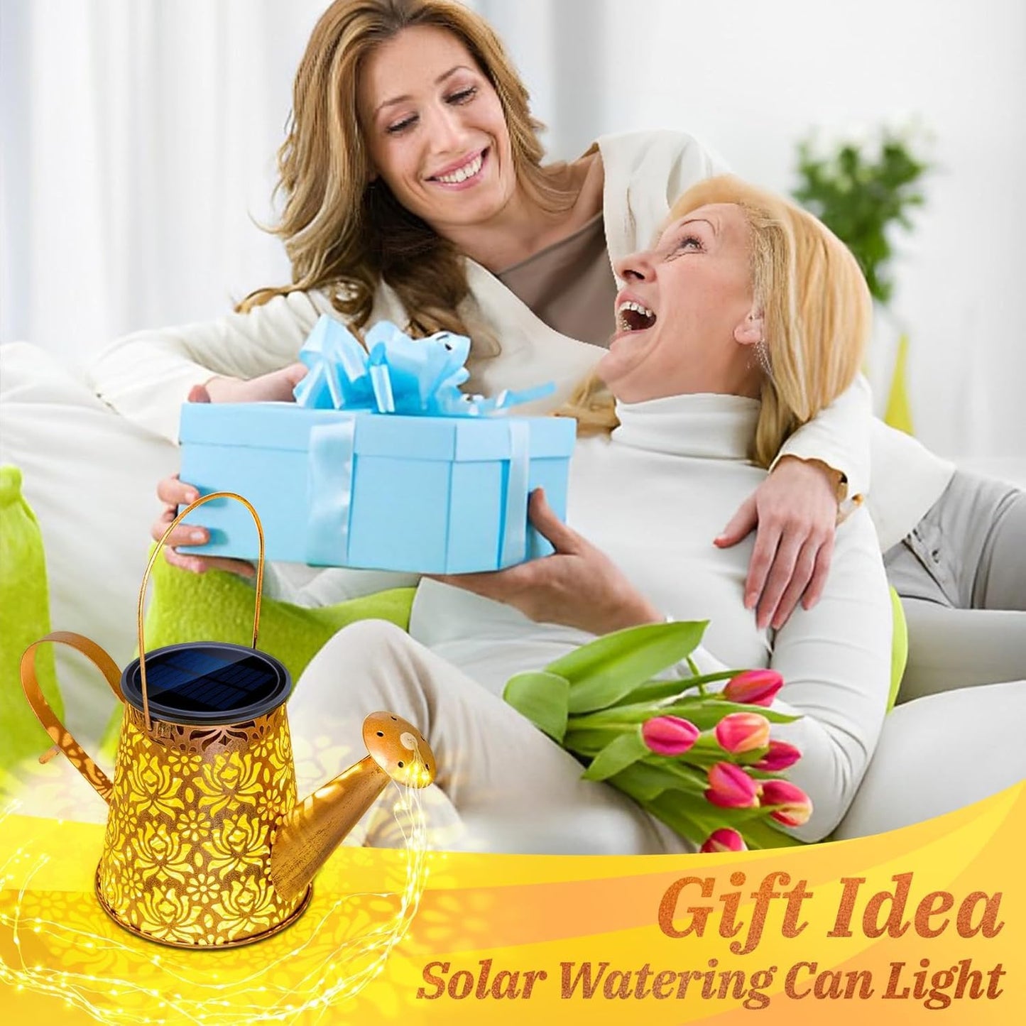 Solar Lights Outdoor Decorative, Metal Solar Watering Can Lights Waterproof, Large Hanging Garden Decor Yard Lights Outside Patio Lawn, Gifts for Mom Grandma Women Birthday Christmas