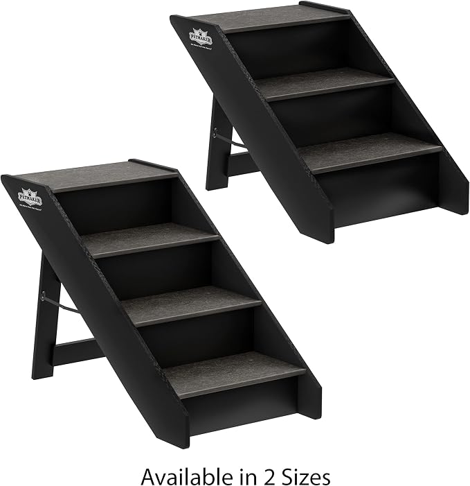 Pet Stairs - Home and Vehicle Nonslip Carpeted Dog Steps with 4-Step Design - for Puppies, Kittens, and Other Small Pets by PETMAKER (Gray)