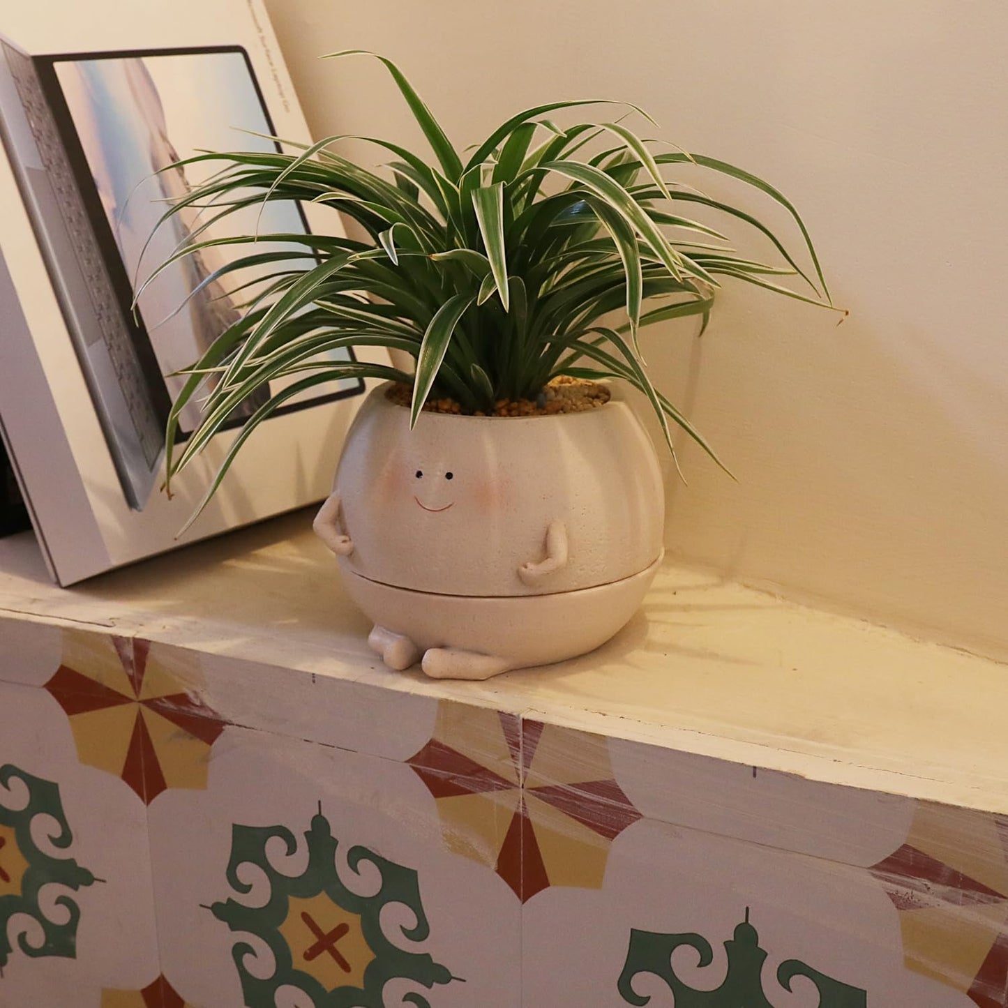 Pricetail Smiley Face Self Watering Planter Pots for Indoor Outdoor Plant with Drainage Hole, Cheerful Kids Face Planters Pots Lovely Gift for Mother's Day, Christmas