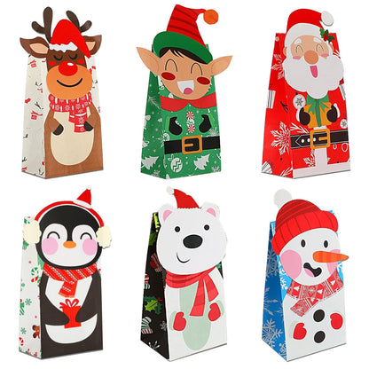 Christmas Treat Bags - 24 Pcs Paper Gift Bags with 24 Stickers, Kraft Goodie Bags for Party Favors, Classroom Giveaways & Seasonal Celebrations