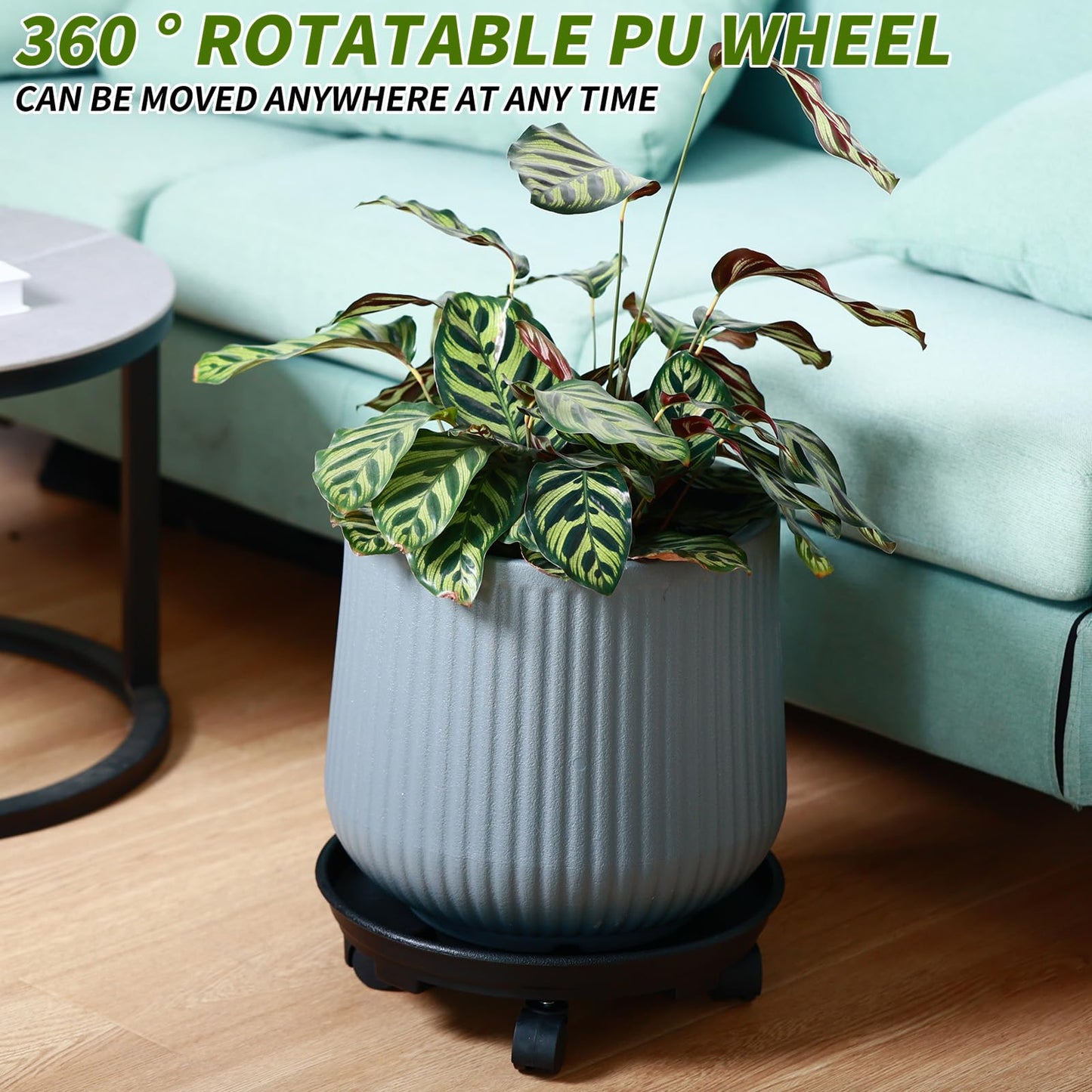 6 Packs 11.8 Inches Large Plant Caddy with Wheels Plant Saucers on Wheels Rolling Plant Stands Heavy-duty Plant Dolly Plastic Planter Roller Base Pot Movers Outdoor Plant Tray Coaster, Black