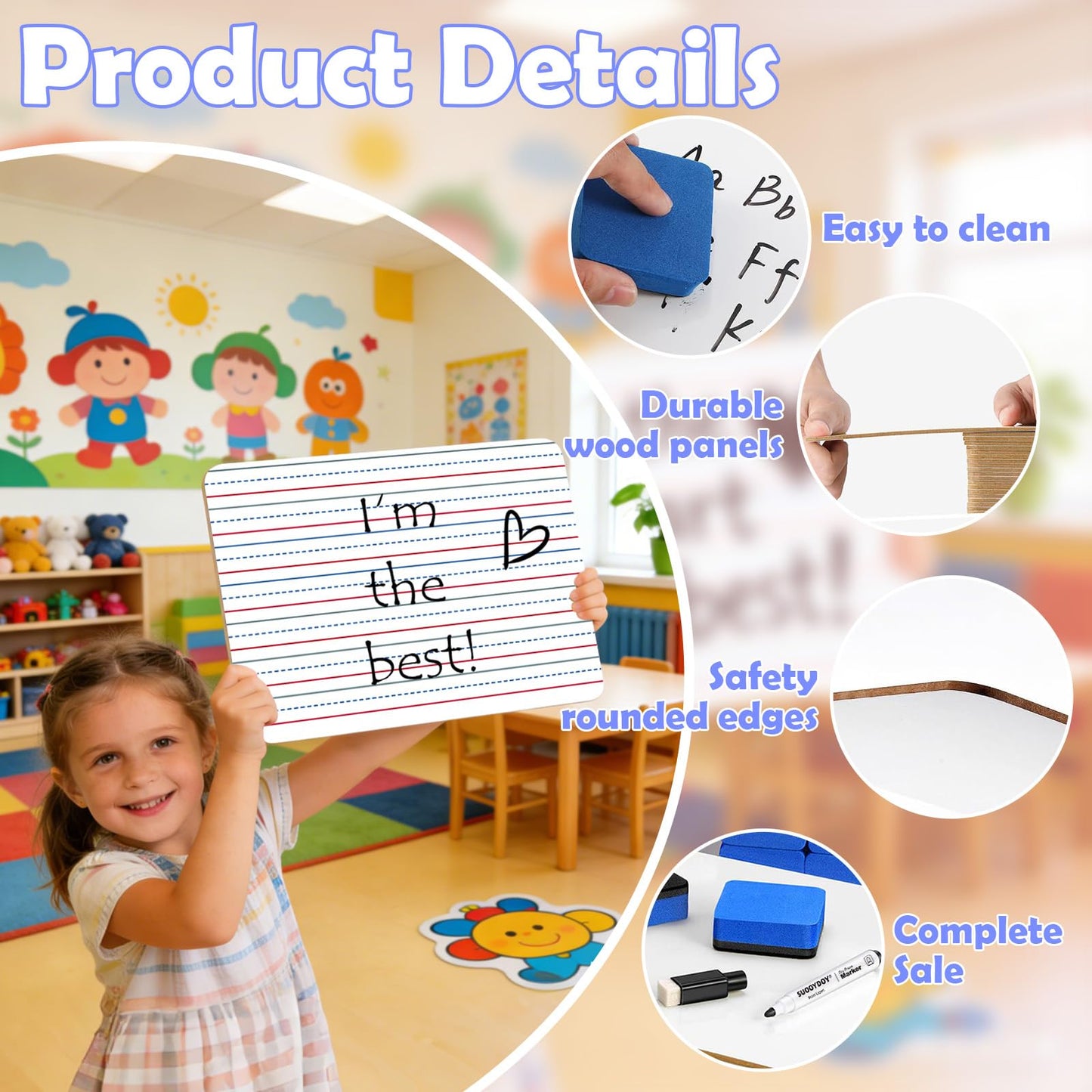 Dry Erase Boards 25 Pack, 9"x12" Double Sided Small Whiteboards with Lines for Kids, Students, Teacher & Classroom Pack, Mini Individual White Boards Lined for Writing Math English Practice