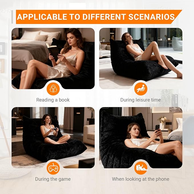 Giant Bean Bag Chair for Adults, Comfy Chairs for Bedroom, Memory Foam Chair