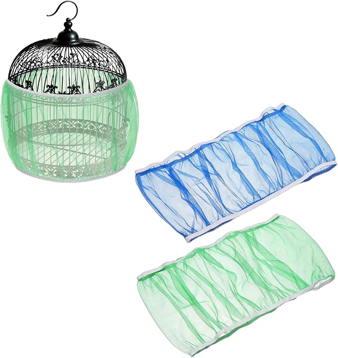 Bird Cage Seed Catcher, Bird Cage Net Cover Seeds Guard, Universal Birdcage Accessories, Blue/Green, Circumference 59.1"-86.6", Height 15.7" for Parrot Cockatiel Enclosures