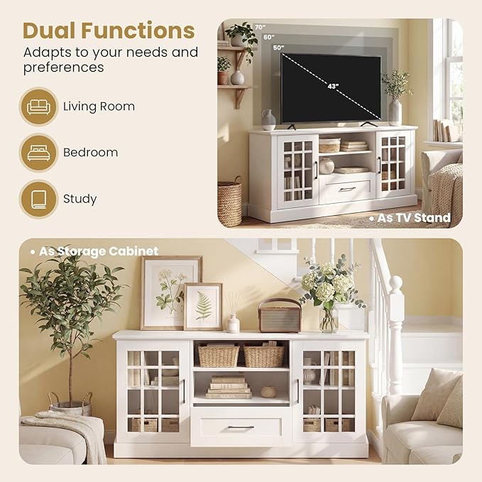 Giantex Farmhouse TV Stand for 65/70 Inch TV, Tall Entertainment Center
