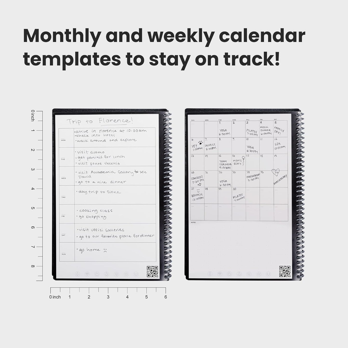 Rocketbook Fusion Smart Wiederverwendbares Notizbuch, To-Do-Listen & Notizvorlagen-Seiten | 1 Pilot Frixion Stift & 1 Mikrofasertuch, Executive - Rot