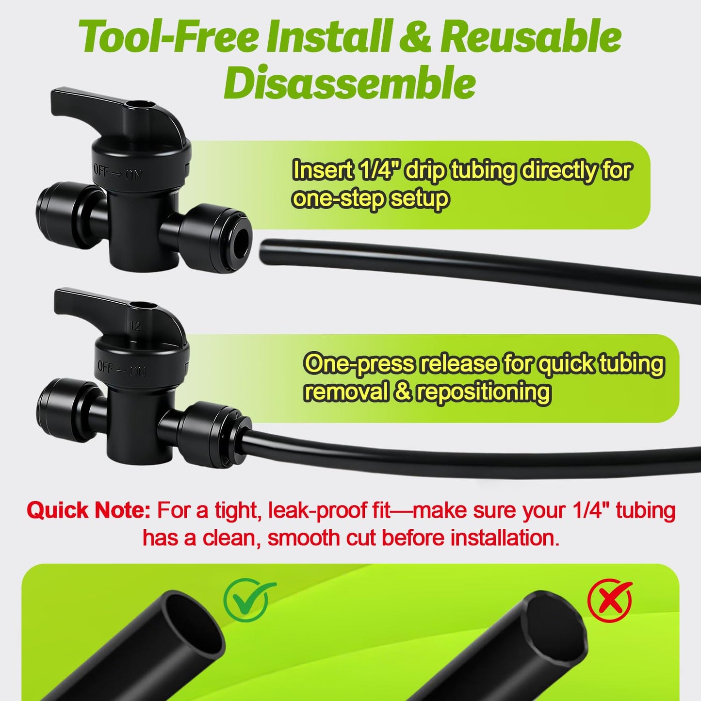 Copadri Quick Connect 1/4" Drip Irrigation Shut Off Valve Fitting: 10 Pieces Push to Fit Drip Line Shutoff Valve Parts for 1/4-Inch Tubing Leak Free Dripline Hose Connectors for Garden Watering System