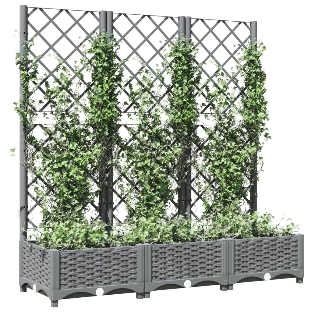 Logeirevo Plastic Garden Planter with Trellis, Outdoor Raised Garden Bed Free-Standing Trellis Planter Box for Vine Climbing Plants Flowers, Light Gray 47.2"x15.7"x47.8" PP,-1745