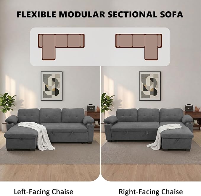93" L Shaped Sleeper Sofa Bed, Pull Out Sectional Couch