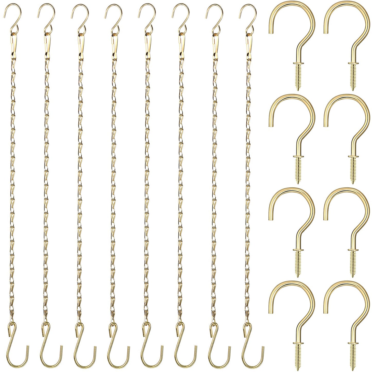 Hotop 8 Pcs Metal Hanging Chains with Ceiling Hooks, Garden Plant Hangers for Hanging Bird Feeders, Billboards, Chalkboards, Basket, Planters, Lanterns, Wind Chimes, Chain Hook DIY(16.38 Inch,Gold)