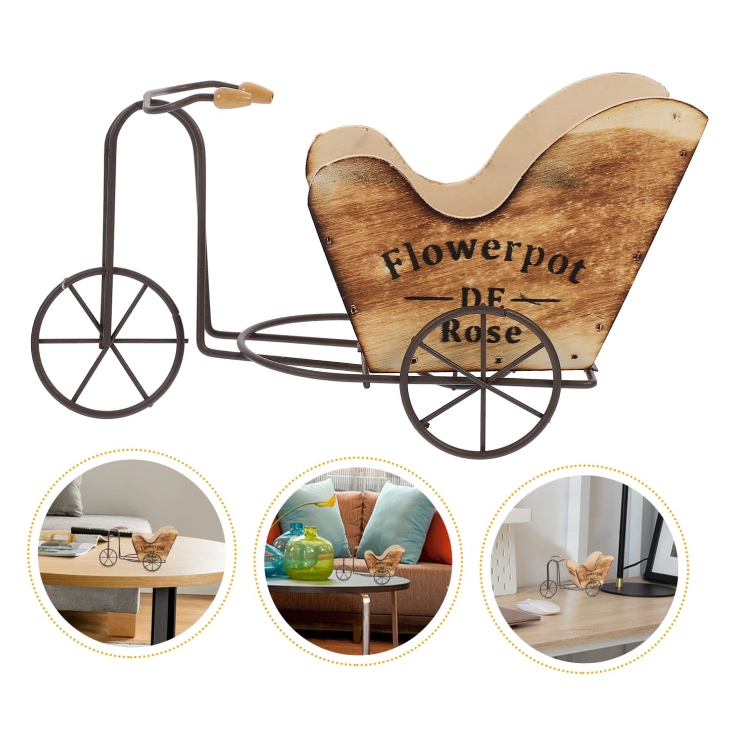 OFFSCH Vintage Iron Bike Flowerpot Stand Plant Pot Cart Holder for Plant Stand
