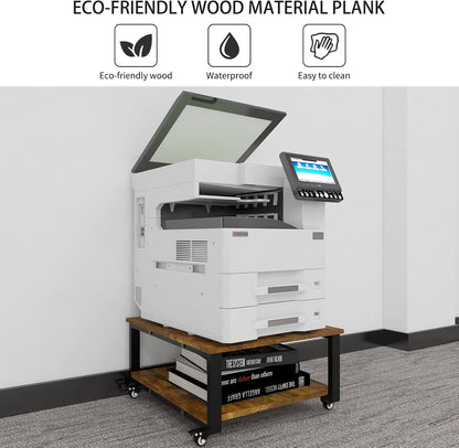 Natwind 2 Tier Laser Printer Stand,23.6''x23.6''x12.6'' Large Printer Table Copier Stand,Heavy Duty Rolling Printer Cart with Wheels for Home Office (Retro)