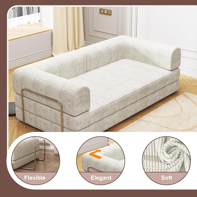 Garvee 78" Convertible Sleeper Sofa Bed, Plush Corduroy Futon Loveseat