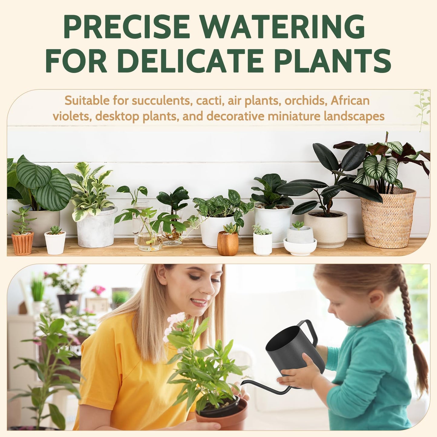 Small Watering Can Indoor Plants - 12 oz Mini Metal Watering Can with Long Spout Rust-Proof Stainless Steel Tiny Watering Pot for Small Indoor Plants Home & Office Black
