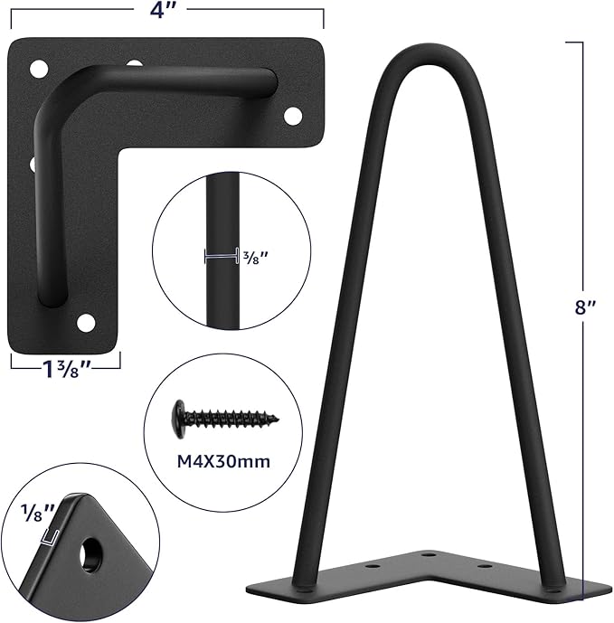 SMARTSTANDARD 8 Inch Heavy Duty Hairpin Furniture Legs, Metal Home DIY Projects