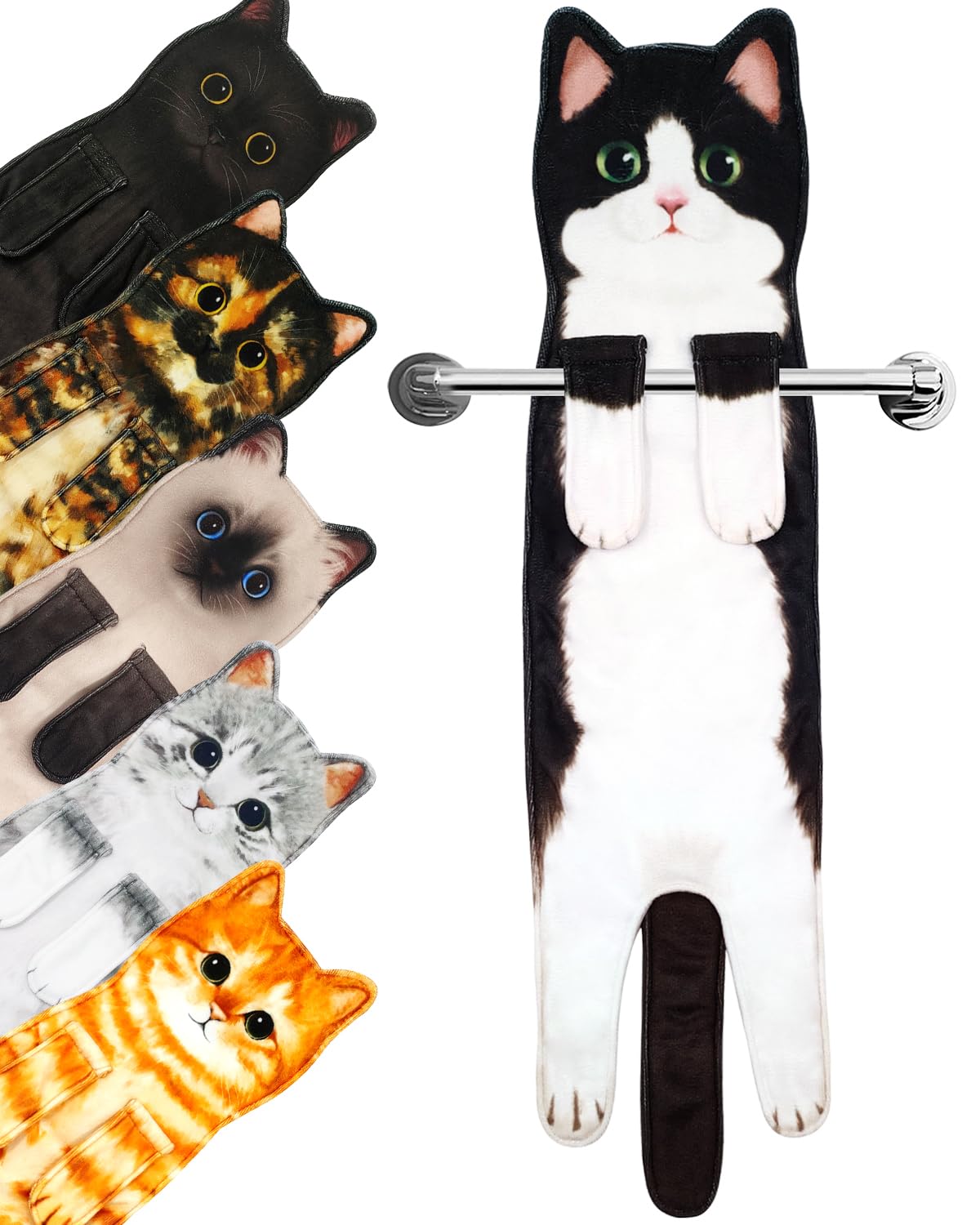PAT JUUMG Funny Cat Hand Towels for Bathroom Kitchen Decor Towel,Cute Decorative Hanging Face Towels,Super Absorbent Soft, Housewarming Gift,Cat Lovers Gifts for Women (Tuxedo Cat)