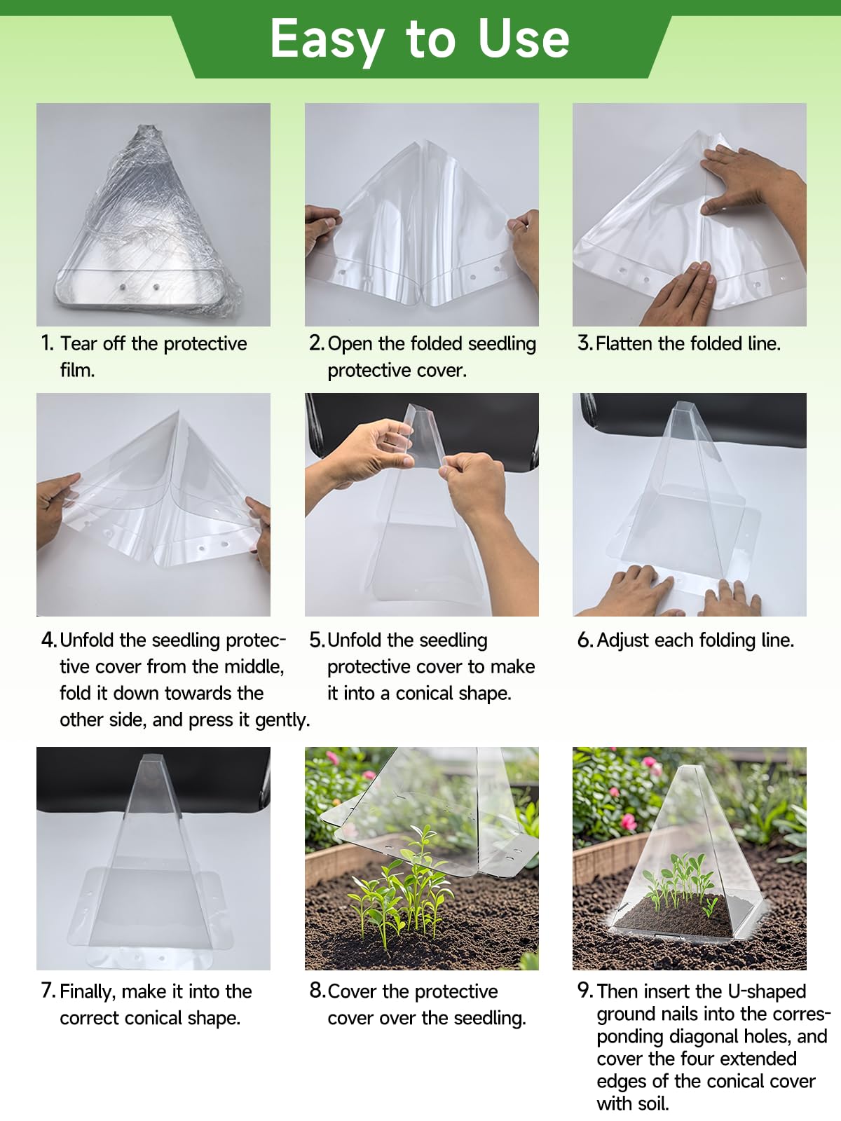 SENWELL-KA 20 Pack Garden Cloches for Plants - Clear Reusable Plastic Seedling Covers with 40 Metal Stakes - Mini Greenhouse Plant Bell Covers for Frost, Sun, Pests Protection(7.8" x 11")