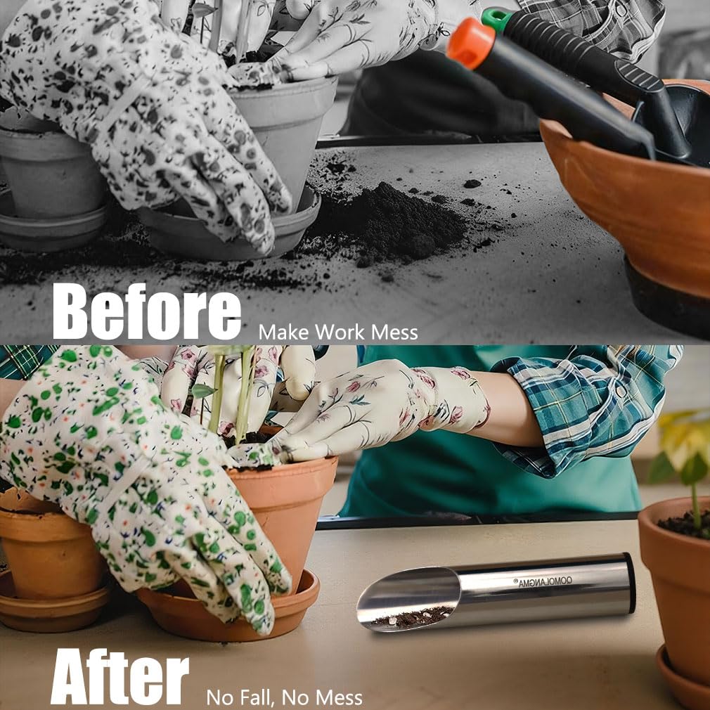 Small Stainless Bonsai Soil Scoop - Garden Handle Scooper for Transplanting, Potting, Digging & Plant Care, Gardening Trowel Tool for Long-Term, Plant Lover Gifts for Women Gardener/ 1 Pcs