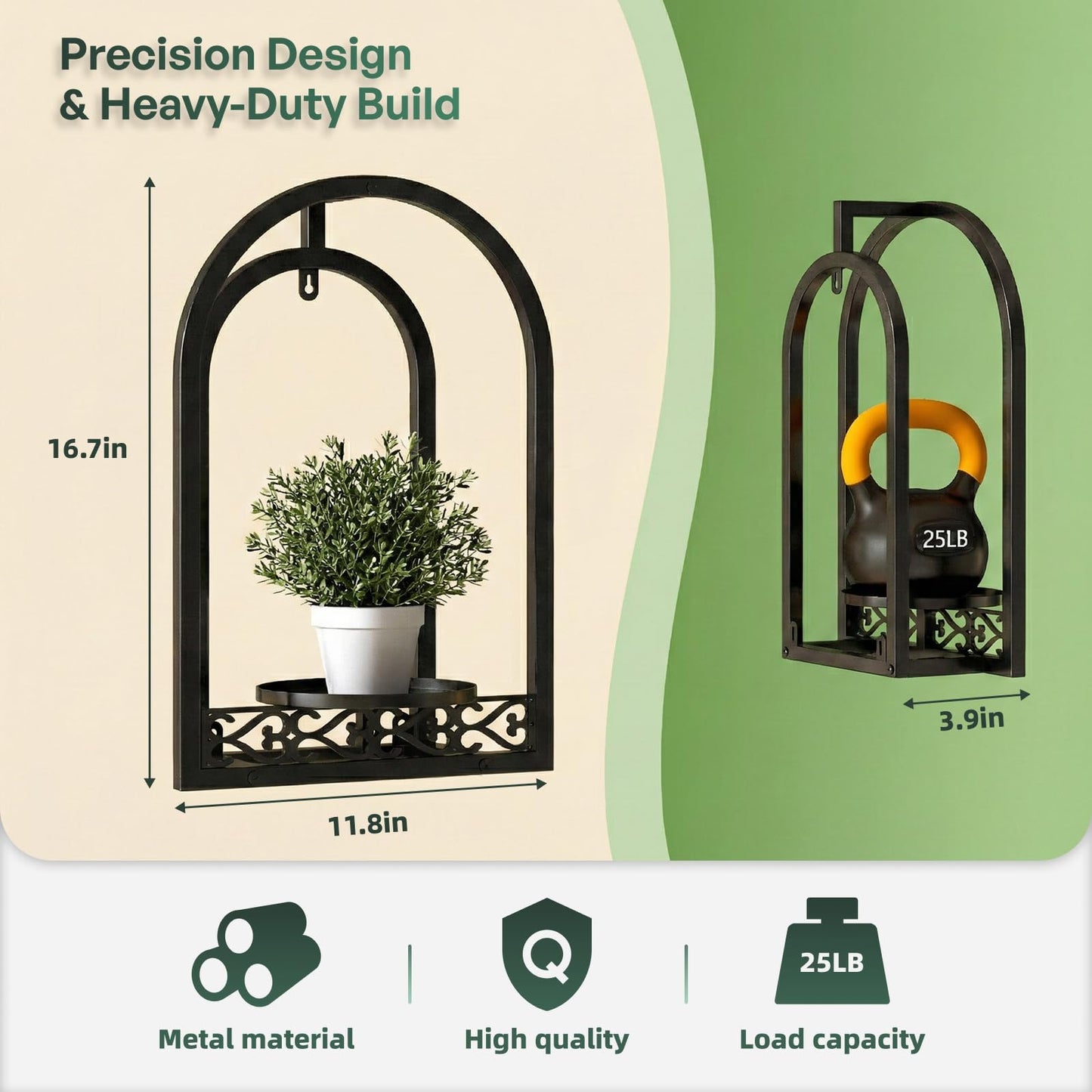 Rioneta Hanging Planter for Indoor & Outdoor Plants, Mid Century Modern Iron Frame Wall Decor for Living Room Garden Patio 3 Pack Black（No Light）