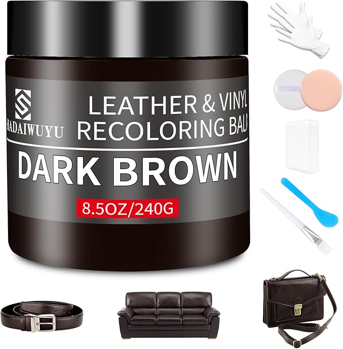 Leather Recoloring Balm, 8.5oz Leather Color Restorer, Dark Brown Leather