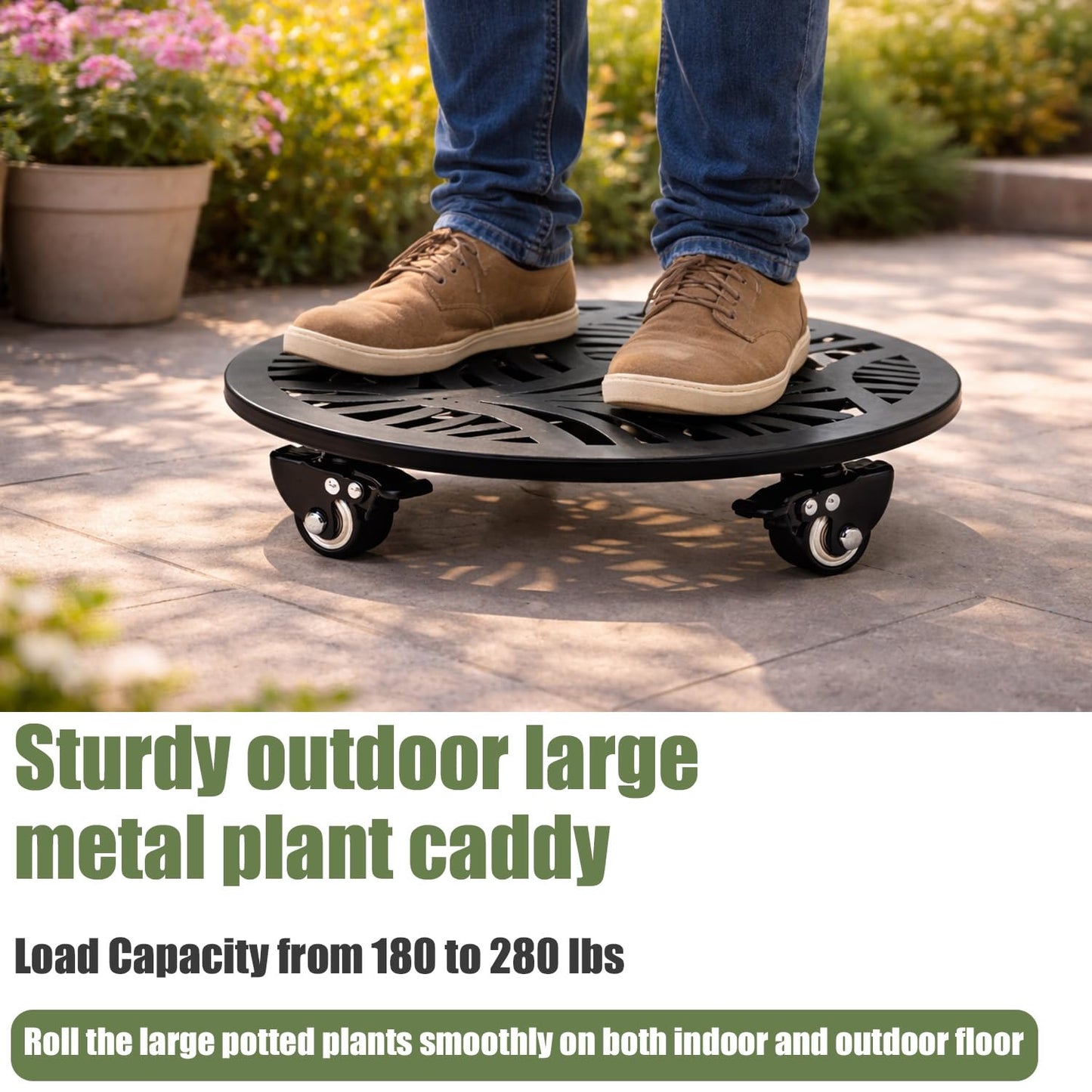 1 Pack Metal Plant Caddy with Wheels 12 Inch Large Heavy-duty Rolling Plant Stands with Casters Wheeled Planter Dolly Pot Mover Rollers Rust-proof Round Garden Trolley Coasters for Indoor Outdoor Use