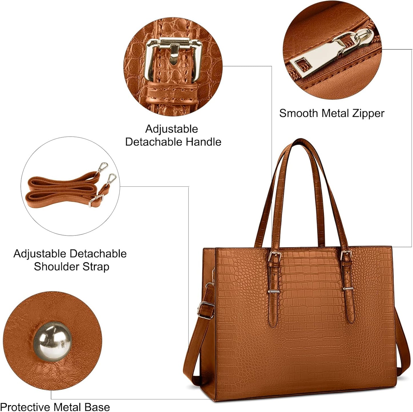 Laptop Bag for Women 15.6 Inch Laptop Tote Bag Leather Classy Computer Briefcase for Work Waterproof Handbag Professional Shoulder Bag Women Business Office Bag Large Capacity(Brown)