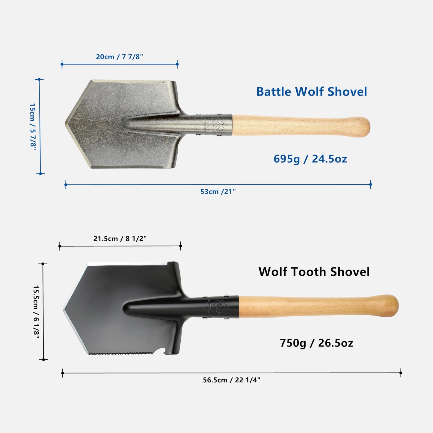 Mastiff Gears® Battle Wolf Shovel, Remodeled Sapper Shovel with Hardwood Handle, for Camping, Hiking, Fishing, Self-Defence and Emergency