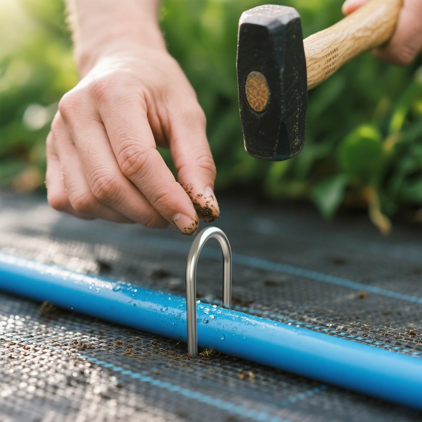 MySit 6 Inch 50 Pack U Shaped Garden Stakes, Heavy Duty 11 Gauge Galvanized Drip Irrigation Stakes Landscape Staples for 1/2" to 1-1/2" Soaker Hose, Weed Barrier, Yard Decorations, Fencing