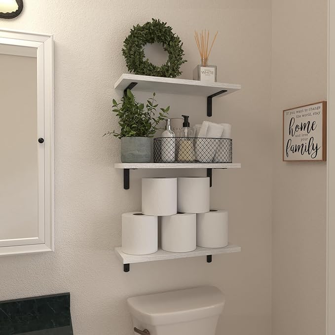 WOPITUES White Floating Shelves Set of 6, Wood