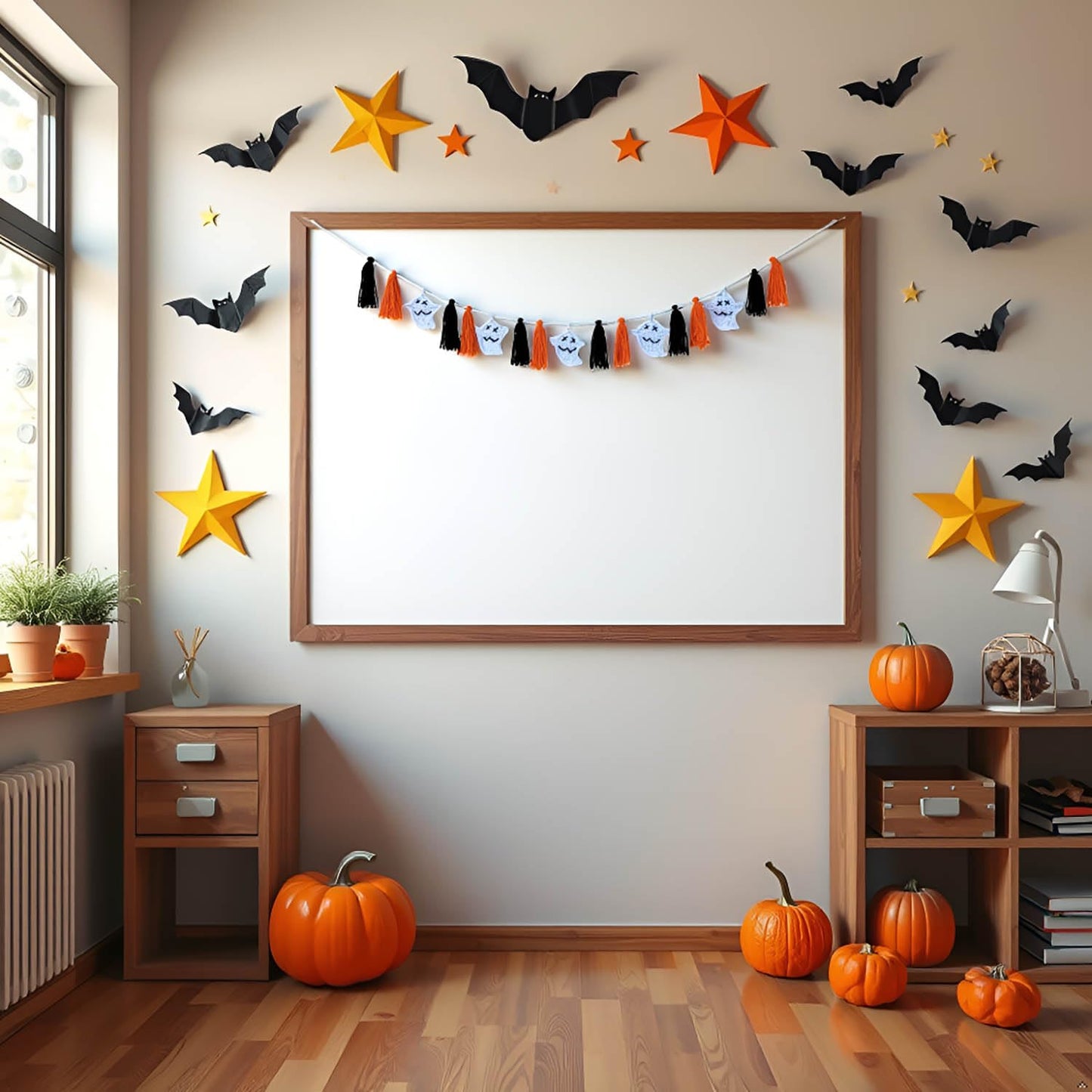 DELAQIKO Halloween Ghost Garland with Tassels | Cute Ghost Ornaments for Tree, Wall, Mantel or Table | Handmade Felt Garland | Fun Halloween Decor with a Spooky Vibe (Orange Halloween)