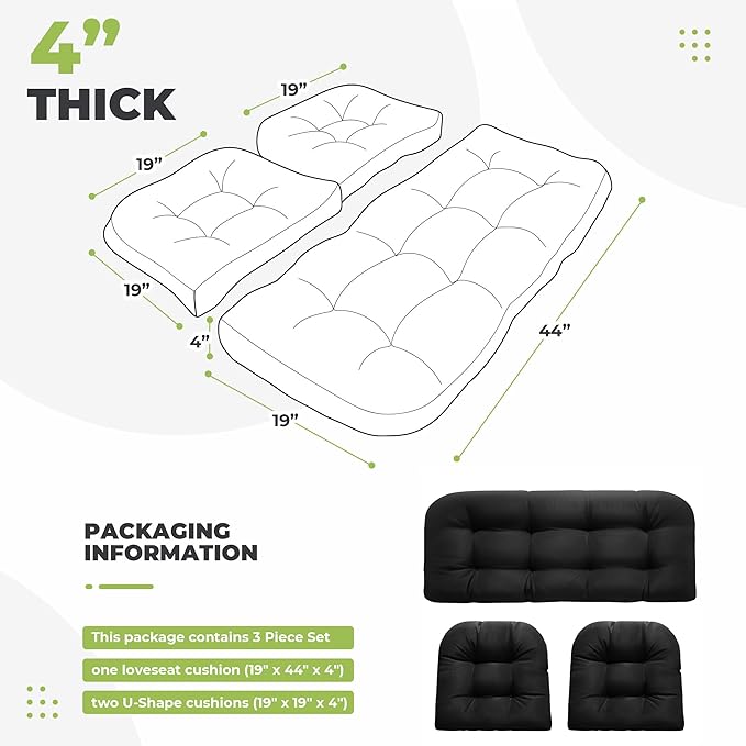 DANGHOOGY Wicker Chair Cushions, Waterproof Outdoor Loveseat Cushions