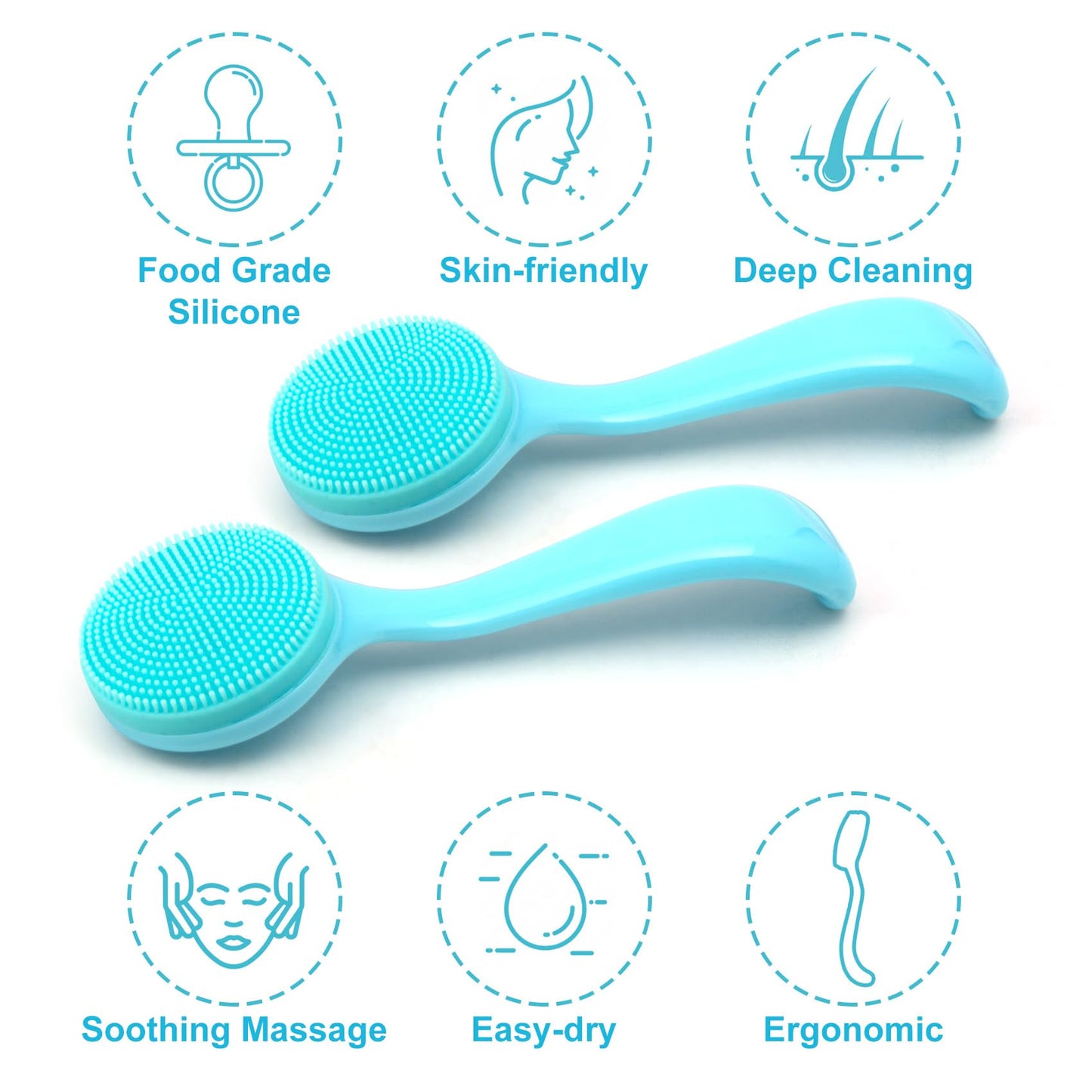 2 Pack Silicone Manual Facial Cleansing Brush, Skin Friendly Waterproof Face Cleaning Scrubber Exfoliator Cleanser for Blackheads Whiteheads Makeup Residues Removal- Blue & Pink