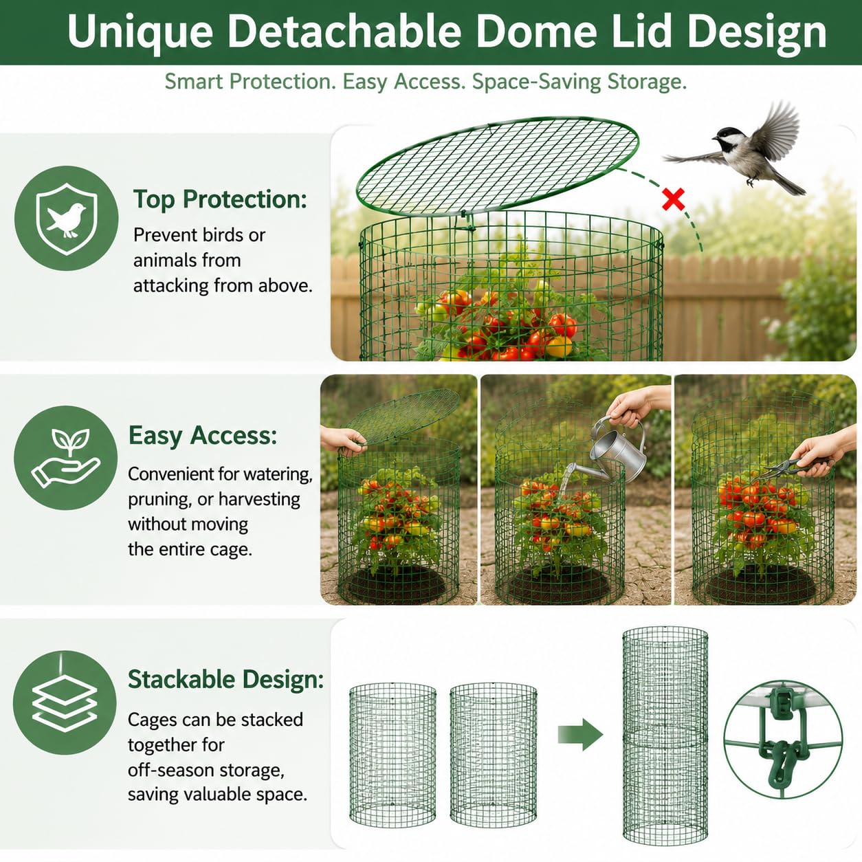 Plant Protectors from Animals 12 x 12 in Metal Chicken Wire Cloche Plant Cages for Outdoor Plants, Garden Fencing Animal Barrier with Detachable Dome Lid, Stakes & Zip Ties (4 Pcs)