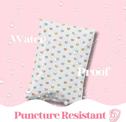 6x9 Designer Poly Mailer 100 Pack Heavy Duty Waterproof Self Seal Shipping Bags for Small Business Large Mailing Envelopes Bulk Tear Resistant Packaging Preppy Hearts