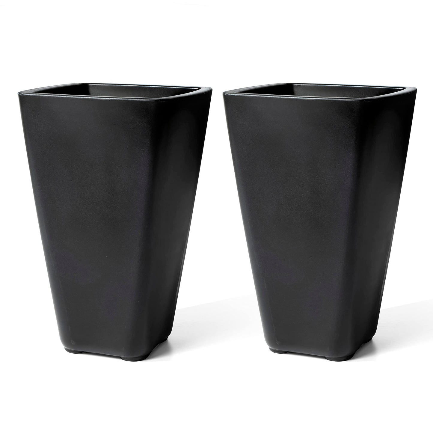 Step2 Bridgeview Tall Square Planter, Large Planters for Outdoor Plants, Gardening and Flower Pot for Patio or Porch, Efficient Drainage, Durable Plastic, Onyx Black, 2-Pack
